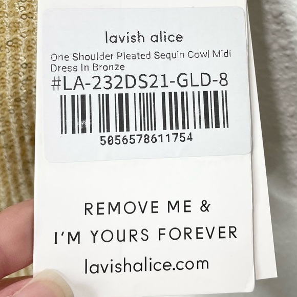 Lavish Alice One Shoulder Pleated Sequin Cowl Midi Dress In Bronze 4 NWT - Picture 9 of 10